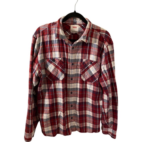 Levi’s plaid flannel. Size L. Red/cream/blue. Button down. Long sleeve. Collar. - Picture 2 of 12